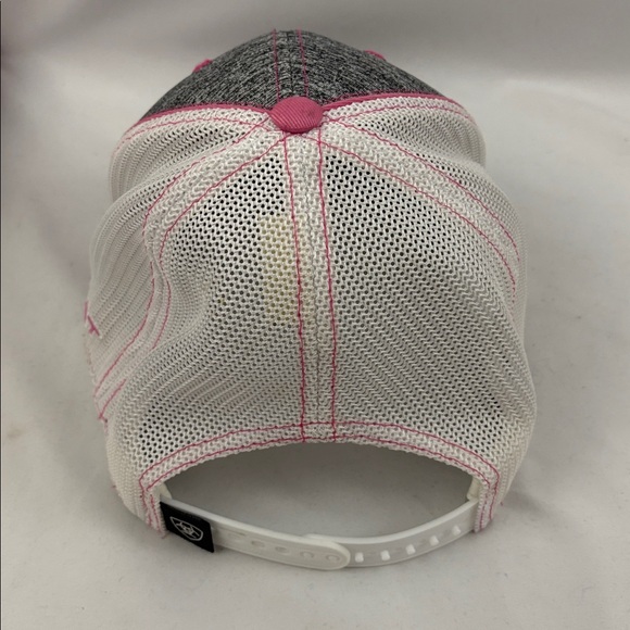 ARIAT Womens Gray Pink White Shield Logo Mesh Back Adjustable Cap 110 Flexfit - Picture 3 of 8